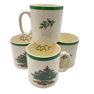 Spode Christmas Tree 8oz coffee‎ mug set of four ceramic 3 7/8" tall tea cup